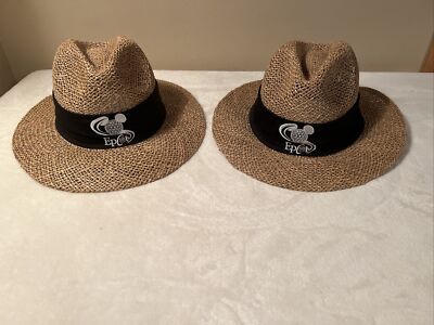 Vintage Walt Disney World EPCOT Natural Straw Golf Sun Hat One Size Lot of 2-image