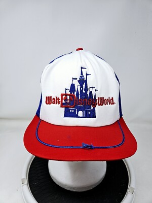 Vintage Walt Disney World Baseball Hat Cap Mesh Snap Back Trucker Red White Blue-image
