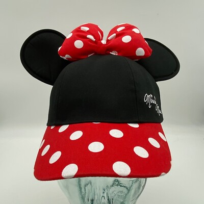 Walt Disney World Minnie Mouse Hat Polka Dot Bow Cap with Ears Black Red Youth-image