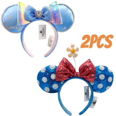 Disney~Cinderella Carriage Midnight Clock Headband+White Little Flower Ears 2pcs-image
