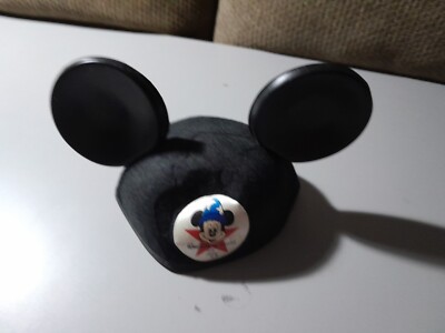Vtg Walt Disney World Mickey Mouse Black Felt Cap Hat 25 Years Made USA Jacobson-image