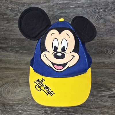 Vtg Youth Mickey Mouse Hat Ears Disney World Land Parks Signed Cap RARE snapback-image