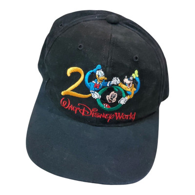 Vintage Walt Disney World 2000 Black Adjustable Hat VTG Mickey Donald Duck Goofy-image