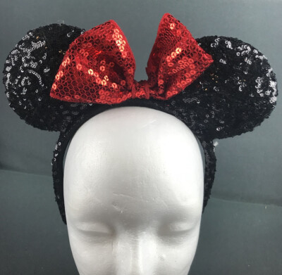 Disney Parks  WDW Minnie Mouse Shiny Red Bow sequin headband Ears No Tag-image