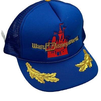VTG Walt Disney World Embroidered Trucker Snapback Hat Rope & Gold Leaf Cap-image