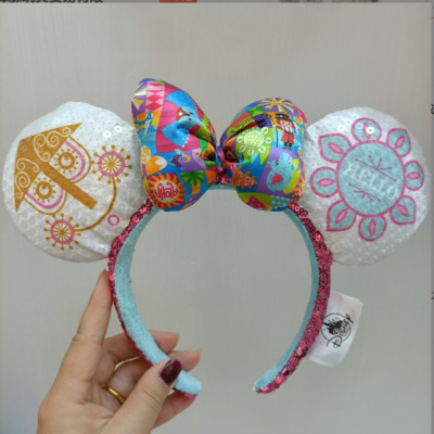 DisneyPark Minnie Ears Bow Sequin it's a small world Clock Mickey Cos Headband-image