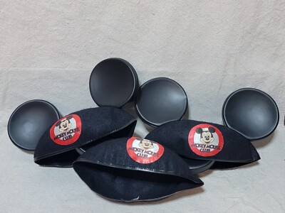 Vintage Mickey Mouse Club Logo Felt Hat w/ Plastic Ears Walt Disney Lot Of 3-image
