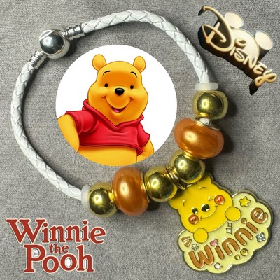 WINNIE THE POOH BEAR White Braided Leather 3mm Snake Chain Charm Bracelet ✨ NEW-image