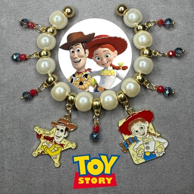TOY STORY WOODY JESSIE Gold Handmade Open Cuff Bangle Charm Bracelet Gift ✨ NEW-image