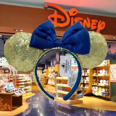 Disney'Parks 50th EARidescent Minnie Mouse Ears Headband Gold Shimmer Blue-image