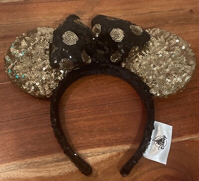 Disney Parks Headband Black & Gold Sequined Polka Dots Minnie Mouse Ears-image