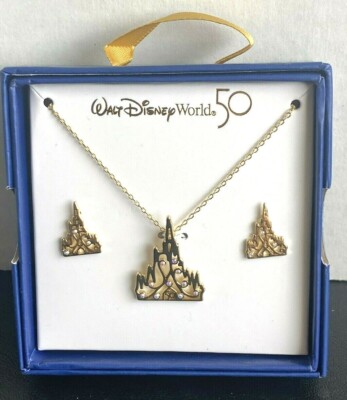 Walt Disney World Parks 50th Anniversary Castle Necklace & Earring Set 2021-image