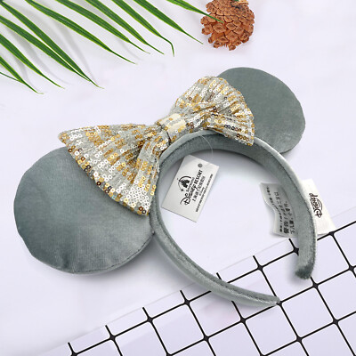 Disney- Parks Ears Winter Frost Grey Sequin Bow Minnie Mouse Ears Headband New-image