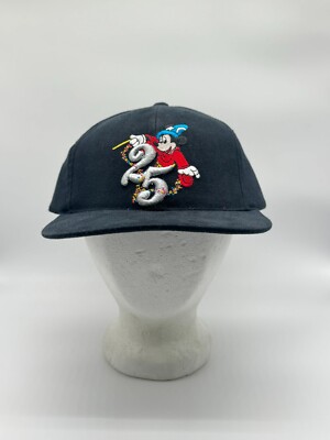 Vintage Walt Disney World 25 Years DEADSTOCK Snapback Hat Mickey Fantasia Black-image