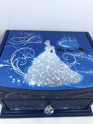 DISNEY PARKS CINDERELLA “A NIGHT TO SPARKLE WOODEN JEWELRY BOX W/Mirror-image