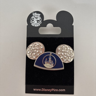 VTG Walt Disney World Jeweled Mickey Ears Hat Blue Silver Castle Pin Trading New-image