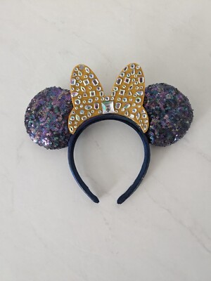 WDW 50th Anniversary Blue Sequin Minnie Mouse Bow Ears EUC No tags -image