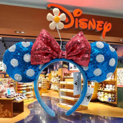 Polka Dot Bow Disney- Parks Minnie Ears Rare Sequins Sun Flower Headband USA-image