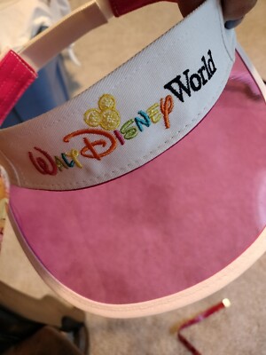 Walt Disney World Retro Mickey Mouse Sun Visor Hat White Adjustable Pink-image