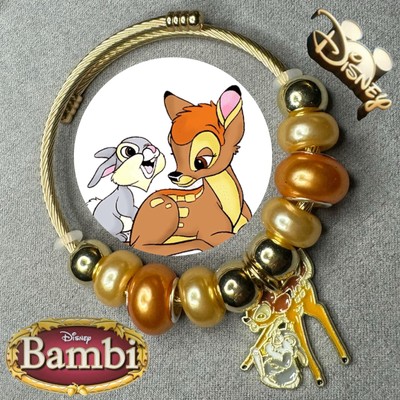 BAMBI & THUMPER Deer Rabbit Gold Handmade Bangle Charm Bracelet/Jewelry Gift✨NEW-image