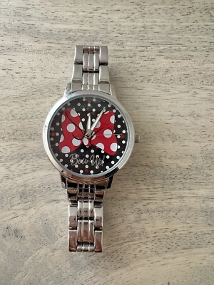 Disney Parks Collection Jewelry Classic Minnie Mouse Bow Metal Band Watch-image