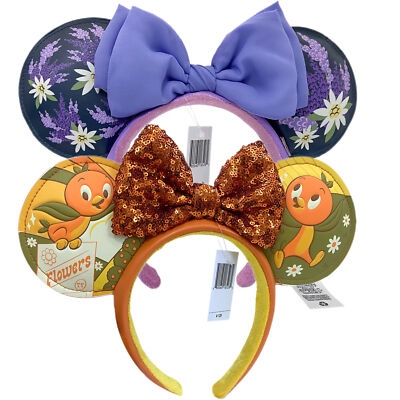 DisneyParks French Lavender Lilac Purple Flower Ears+Sequin Bow Orange Bird Ears-image