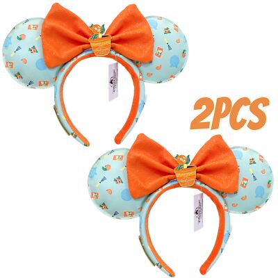 Disney~ Loungefly Epcot Flower Garden Orange Bird Minnie Ears Bow Headband 2PCS-image
