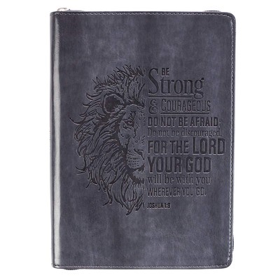 Strong & Courageous Classic Lux-Leather Zip Journal - Leather-image