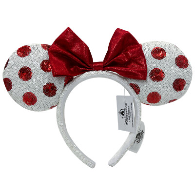 Minnie Ears 2022 Disney Parks White Sequins Red Polka Dots Headband Rare Edition-image