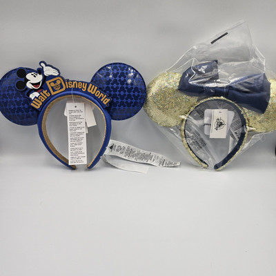 Disney Parks WDW Making Magic & 50th Anniversary Minnie Gold Navy Sequin Ears -image