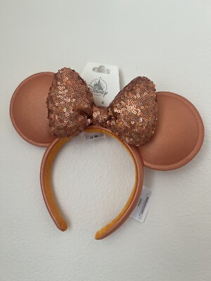  New Disney Parks Minnie Mouse Ears Orange Bow Sequin Halloween Headband-image