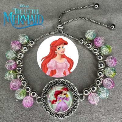 ARIEL Little Mermaid Handmade Silver Slider Cabochon Charm Bracelet/Jewelry ✨NEW-image