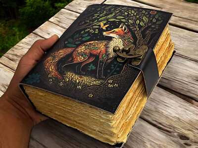 Leather bound journal notebook fox vintage notebook zauberbuch grimoire journal-image