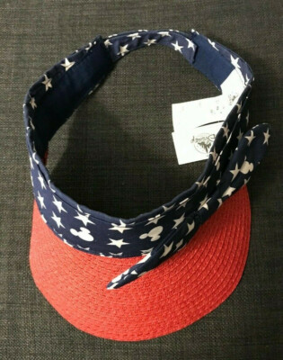Disney Parks Women's Straw Visor Hat w/ Bow Americana Stars Red White Blue-image
