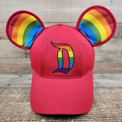 Disney Disneyland Baseball Hat Cap Strap-back Pride Mickey Ears Rainbow Red-image