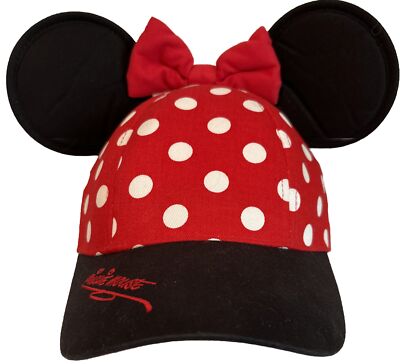 Disney Parks Minnie Mouse Logo Ears Cap Polka Dot Snapback Hat Youth Child Bow-image