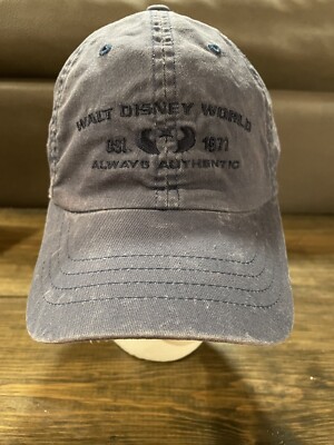 Walt Disney World Always Authentic Adult Blue Baseball Hat Cap Strapback Stained-image