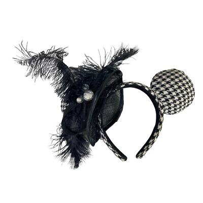 Houndstooth Mickey Ears Black White Disney Parks Stylish Classic Hat Cap DAMAGED-image