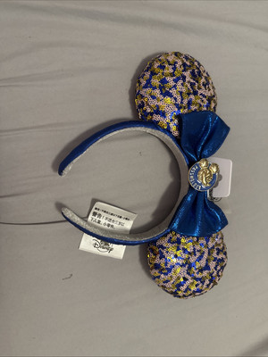 Disney Parks WDW 2021 Annual Passholder Blue Sequined Minnie Mouse Bow Ears New-image