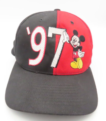 Vintage 1997 Walt Disney World Red Black Embroidered Snapback Baseball Hat Cap-image