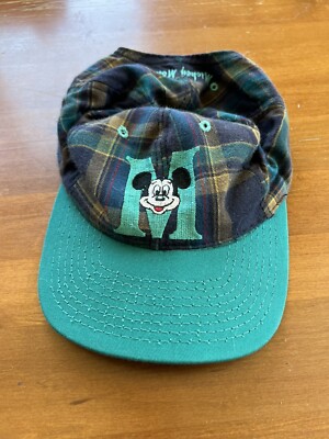  Vintage 90s Mickey Mouse Walt Disney World Strapback Adjustable Plaid Hat/ Cap-image