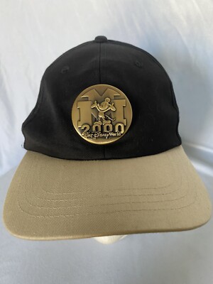 Vintage Walt Disney World 2000 Gold Black Strapback Mickey Hat Cap-image