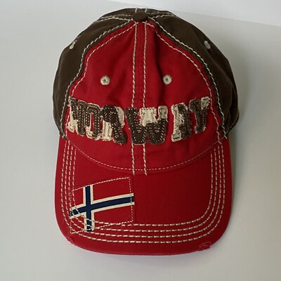 Disney Parks Epcot Norway Baseball Hat Cap Red Brown Snow White Dwarf Doc EUC-image