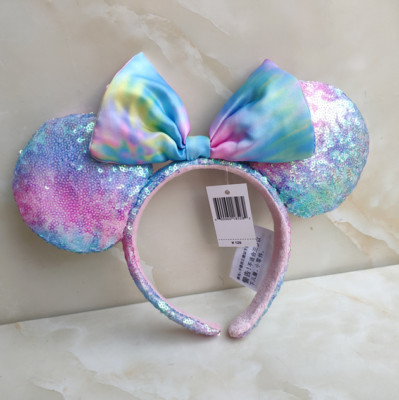SHDR Pastel Rainbow Tie Dye Sequin Disney*Parks Minnie Mouse Ears Headband-image
