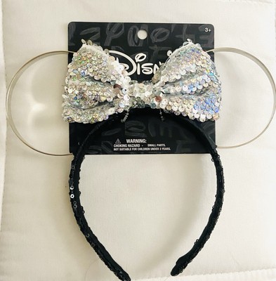 Disney Mickey Minnie Ears Silver Tone Metal Sequin Bow Aldi Exclusive 2025 NWT-image