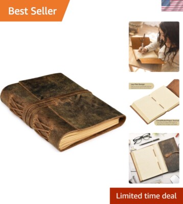 Lined Paper Leather Bound Journal-260 Pages, Rustic Brown, 11.7 X 8.30 Inches...-image