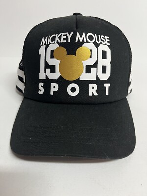 Disney Parks Mickey Mouse 1928 Sport Snapback Mesh Trucker Hat Black Two Stripes-image