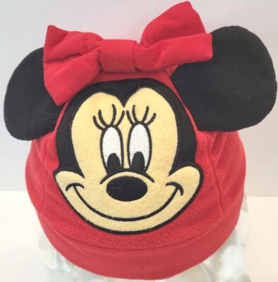 Walt Disney World Disneyland Kids Girls Minnie Mouse Red Fleece Hat with Bow-image
