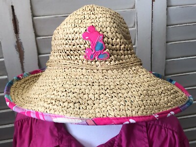 Disney Floppy Sun Hat Pink Patchwork Brown Straw WDW Adult Beach Mickey Mouse-image
