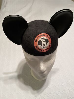 Vintage Walt Disney World Hat Black Mickey Mouse Ears Lisa Embroidered Small-image